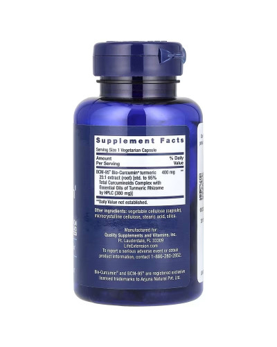Куркумин, 400 мг, Super Bio Curcumin, Turmeric Extract, Life Extension, 60 вегетарианских капсул