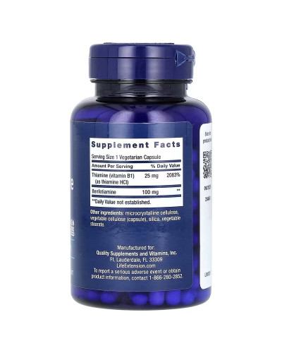 Бенфотиамин с тиамином, 100 мг, Benfotiamine with Thiamine, Life Extension, 120 вегетарианских капсул
