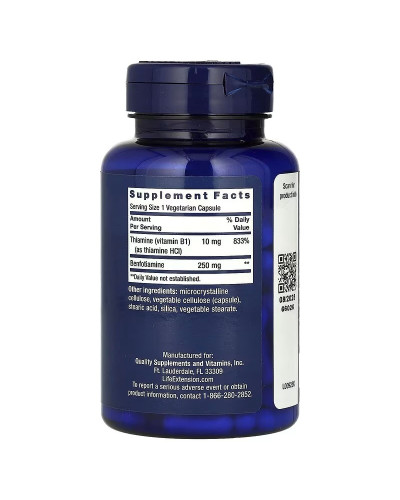 Мега Бенфотіамін, 250 мг, Mega Benfotiamine, Life Extension, 120 вегетаріанських капсул