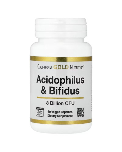 Пробиотики, 8 млрд КОЕ, Acidophilus and Bifidus, California Gold Nutrition, 60 вегетарианских капсул
