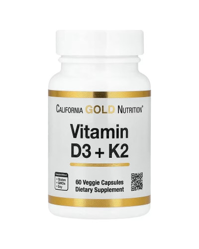 Вітамін D3 та K2, Vitamin D3+K2, California Gold Nutrition, 60 вегетаріанських капсул