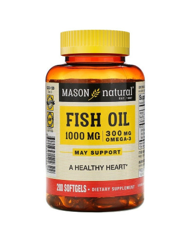 Риб'ячий жир 1000 мг з Омега-3 300 мг, Omega-3 Fish Oil, Mason Natural, 200 гелевих капсул