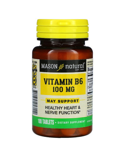 Вітамін B6 100 мг, Vitamin B6, Mason Natural, 100 таблеток