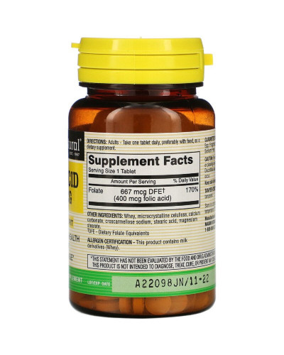 Фолієва кислота 400 мкг, Folic Acid, Mason Natural, 100 таблеток