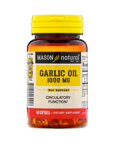 Чесночное масло 1000 мг, Garlic Oil, Mason Natural, 100 гелевых капсул