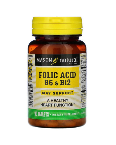 Фолієва кислота B6 і B12, Folic Acid B6 & B12, Mason Natural, 90 таблеток