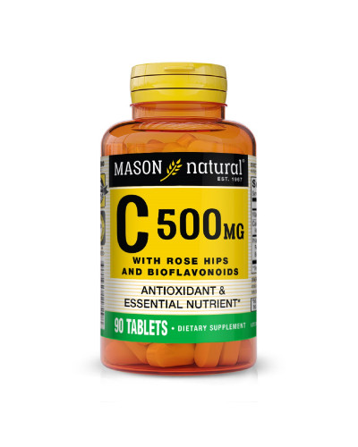 Витамин C 500 мг с Шиповником и Биофлавоноидами, Vitamin C With Rose Hips and Bioflavonoids, Mason Natural, 90 таблеток