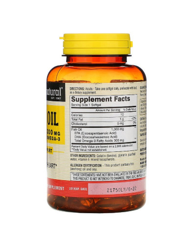 Риб'ячий жир 1000 мг з Омега-3 300 мг, Omega-3 Fish Oil, Mason Natural, 120 гелевих капсул