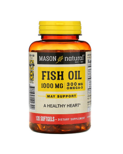Риб'ячий жир 1000 мг з Омега-3 300 мг, Omega-3 Fish Oil, Mason Natural, 120 гелевих капсул