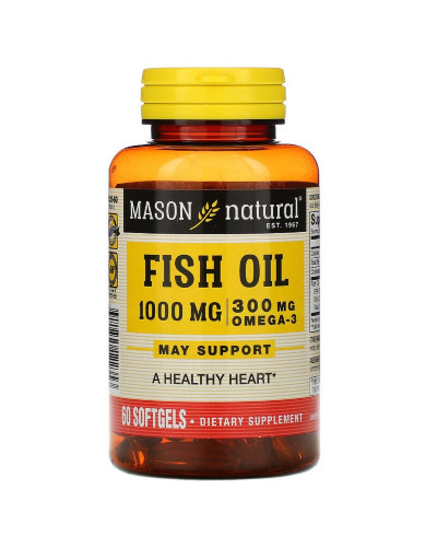 Риб'ячий жир 1000 мг з Омега-3 300 мг, Omega-3 Fish Oil, Mason Natural, 60 гелевих капсул