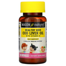 Детское здоровье, Масло печени трески с Витамином D, вкус апельсина, Cod Liver Oil with Vitamin D, Mason Natural, 100 жевательных таблеток