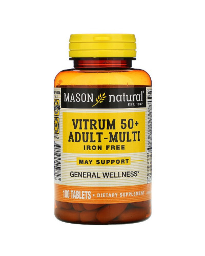 Мультивітаміни 50+ без заліза, Vitrum 50+ Adult-Multi Iron Free, Mason Natural, 100 таблеток