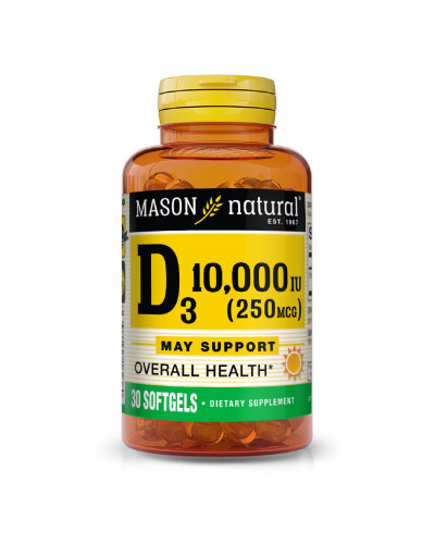 Витамин D3 10000 МЕ, Vitamin D, Mason Natural, 30 гелевых капсул