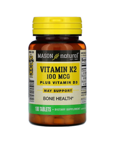Вітамін K2 + Вітамін D3, Vitamin K2 Plus Vitamin D3, Mason Natural, 100 таблеток