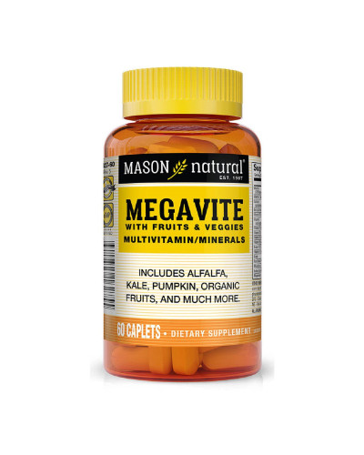 Мультивітаміни з фруктами і овочами, Megavite With Fruits & Veggies Multivitamin & Minerals, Mason Natural, 60 капсул