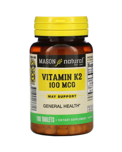 Витамин K2 100 мкг, Vitamin K2, Mason Natural, 100 таблеток