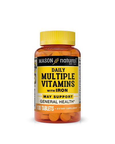 Мультивитамины с железом на каждый день, Daily Multiple Vitamins With Iron, Mason Natural, 100 таблеток