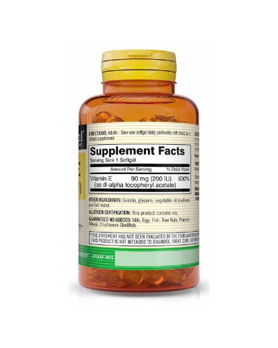 Вітамін Е 90мг, Vitamin E 200IU, Mason Natural, 100 гелевих капсул