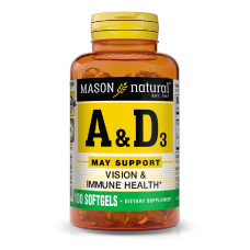 Витамины А и D3, Vitamins A & D3, Mason Natural, 100 гелевых капсул