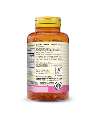 Лецитин с водорослями, Витамином B6 и яблочным уксусом, Lecithin With Kelp/Vitamin B 6 Plus Cider Vinegar, Mason Natural, 100 гелевых капсул