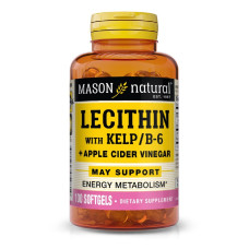 Лецитин с водорослями, Витамином B6 и яблочным уксусом, Lecithin With Kelp/Vitamin B 6 Plus Cider Vinegar, Mason Natural, 100 гелевых капсул