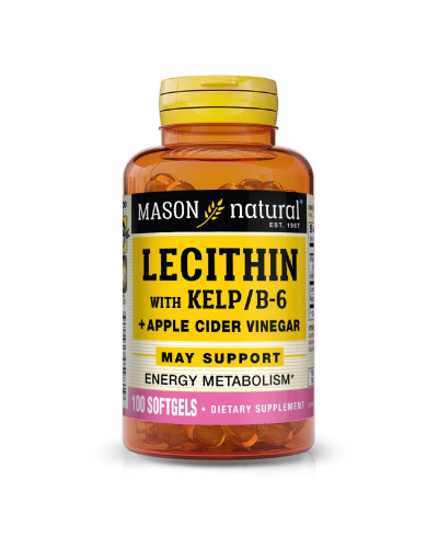 Лецитин с водорослями, Витамином B6 и яблочным уксусом, Lecithin With Kelp/Vitamin B 6 Plus Cider Vinegar, Mason Natural, 100 гелевых капсул