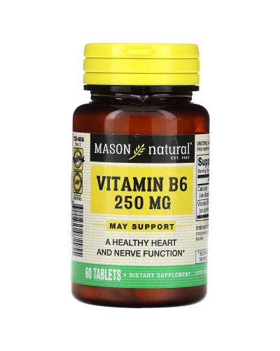Вітамін B6, 250 мг, Vitamin B6, Mason Natural, 60 таблеток