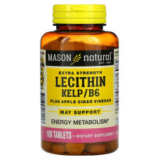 Лецитин с Морскими водорослями, Витамином В6 и яблочным уксусом, Extra Strength Lecithin Kelp/B6 Plus Apple Cider Vinegar, Mason Natural, 100 таблеток