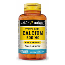 Кальций из ракушки устрицы 500 мг, Calcium 500 mg Oyster Shell, Mason Natural, 100 таблеток