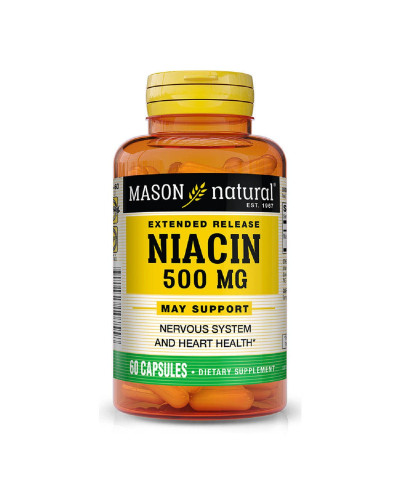 Ніацин 500мг пролонгованої дії, B3, Niacin Extended Release, Mason Natural, 60 капсул