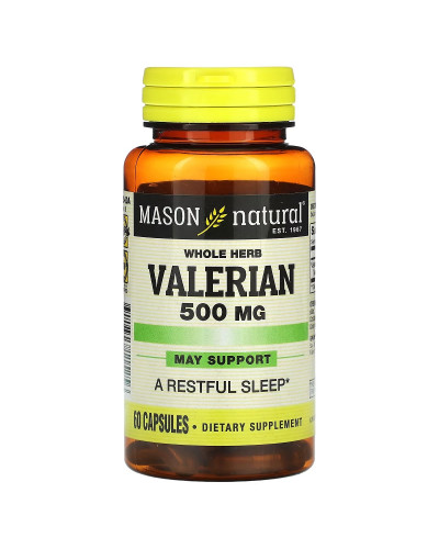 Валериана, 500 мг, Whole Herb Valerian, Mason Natural, 60 капсул