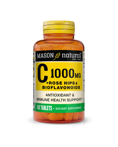 Вітамін C 1000мг, з шипшиною та біофлавоноїдами, Vitamin C Plus Rose Hips та Bioflavonoids Complex, Mason Natural, 60 таблеток