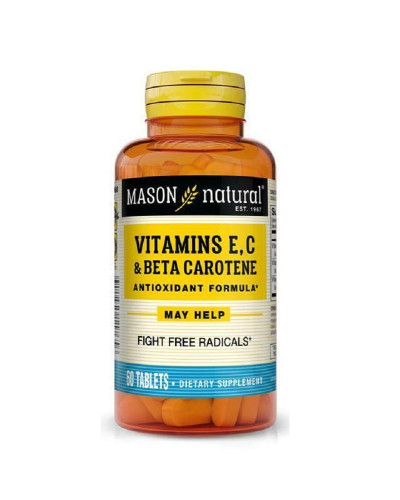 Антиоксидант Вітаміни A, E, C, Vitamin E, C & Beta Carotene, Mason Natural, 60 таблеток