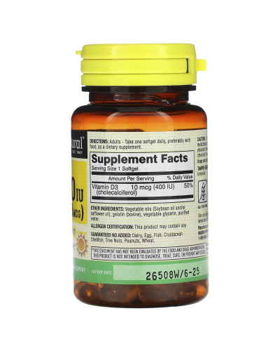 Вітамін D3, 10 мкг (400 МО), Vitamin D3, Mason Natural, 100 гелевих капсул