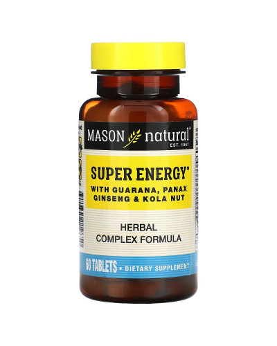 Супер Енергія з гуараною, женьшенем та горіхом колу, Super Energy with Guarana, Panax Ginseng & Kola Nut, Mason Natural, 60 таблеток