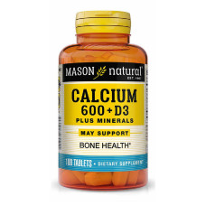 Кальций 600 мг + витамин D3 с минералами, Calcium 600 mg + Vitamin D3 Plus Minerals, Mason Natural, 100 таблеток