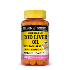 Витамины A и D из печени трески, с витамином C, вкус апельсина, Cod Liver Oil With Vitamin A, C & D, Mason Natural, 100 жевательных таблеток