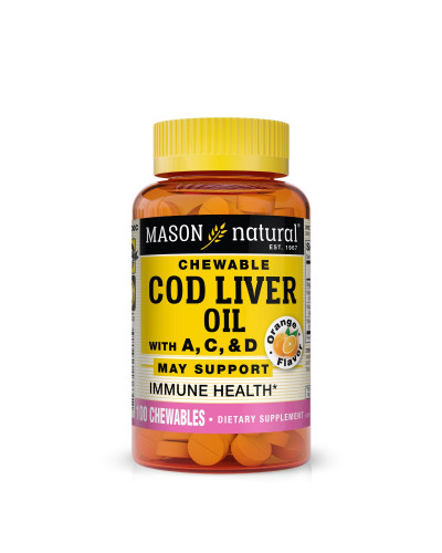 Вітаміни A і D з печінки тріски, з вітаміном C, смак апельсину, Cod Liver Oil With Vitamin A, C&D, Mason Natural, 100 жувальних таблеток