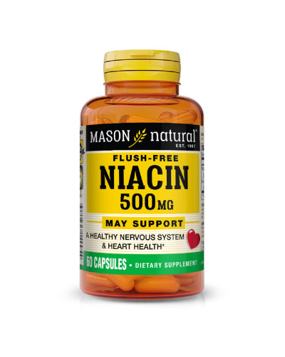 Ніацин 500мг, B3, Niacin Flush Free, Mason Natural, 60 капсул