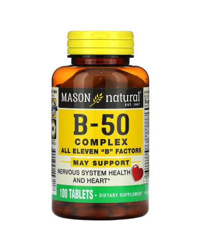 Комплекс B-50, B-50 Complex, Mason Natural, 100 таблеток