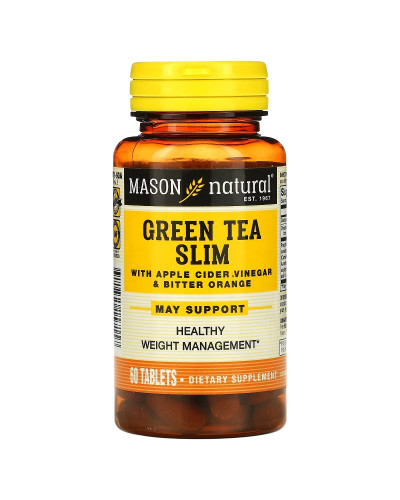 Зелений чай з яблучним оцтом і гірким апельсином, Green Tea Slim з Apple Cider Vinegar&Bitter Orange, Mason Natural, 60 таблеток
