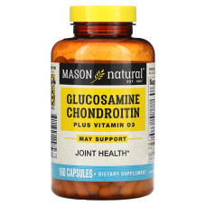 Глюкозамин, хондроитин и витамин D3, Glucosamine Chondroitin Plus Vitamin D3, Mason Natural, 160 капсул