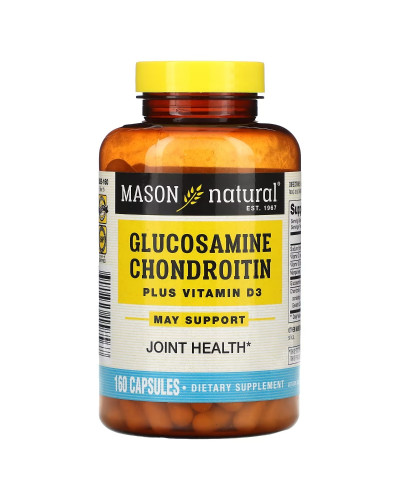 Глюкозамин, хондроитин и витамин D3, Glucosamine Chondroitin Plus Vitamin D3, Mason Natural, 160 капсул