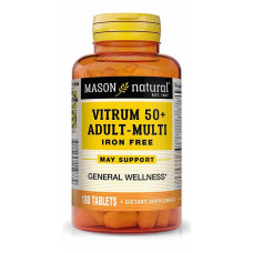 Мультивитамины для взрослых 50+, без железа, Vitrum 50 + Adult-Multi Iron Free, Mason Natural, 180 таблеток