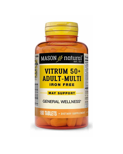 Мультивітаміни для дорослих 50+, без заліза, Vitrum 50+ Adult-Multi Iron Free, Mason Natural, 180 таблеток