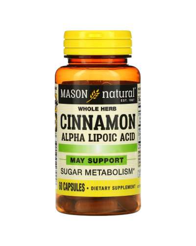 Кориця з альфа-ліпоєвою кислотою, Cinnamon Alpha Lipoic Acid, Mason Natural, 60 капсул