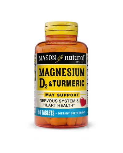 Магній з Вітамін D3 та куркумою, Magnesium & Vitamin D3 With Turmeric, Mason Natural, 60 таблеток