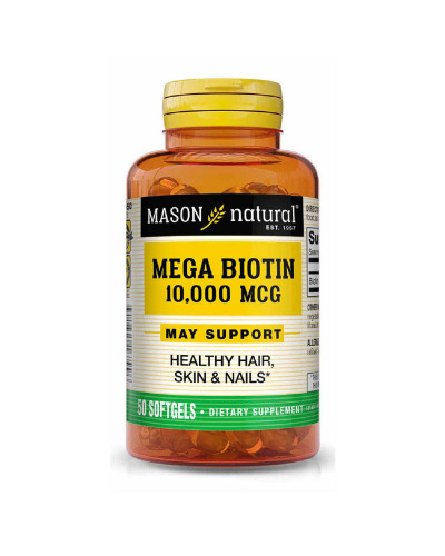 Біотин 10000мкг, Mega Biotin, Mason Natural, 50 гелевих капсул