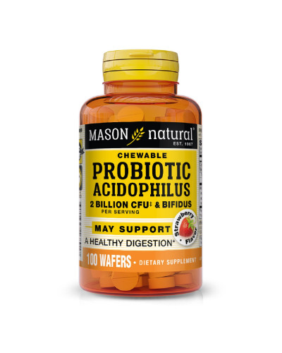 Пробиотики 2 млд КОЕ, вкус клубники, Probiotic Acidophilus With Bifidus, Mason Natural, 100 жевательных таблеток