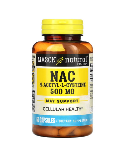 NAC N-ацетил L-цистеин, 500 мг, N-Acetyl L-Cysteine, Mason Natural, 60 капсул